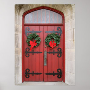 Wreaths on Red Door Print