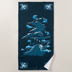 Wreck Diving And Sharks Beach Towel