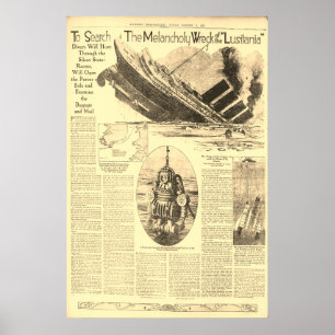 Wreck of the Lusitania Newspaper Poster