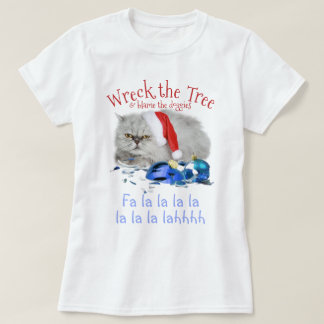 Wreck the Tree Anti Christmas Grumpy Kitty Cat T-Shirt