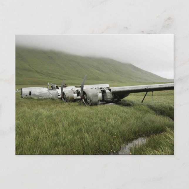 Wreckage of World War II aircraft on Atka Island. Postcard (Front)