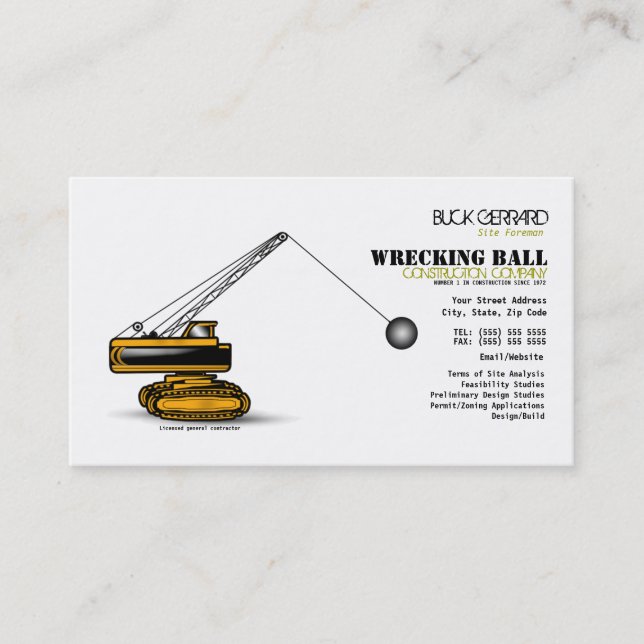 Wrecking Ball Construction Business Card (Front)