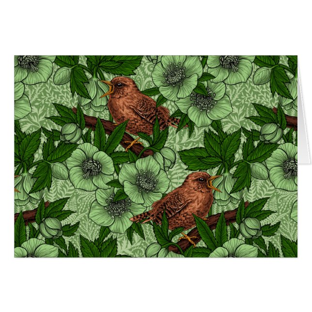 Wren and hellebore, light green (Front Horizontal)