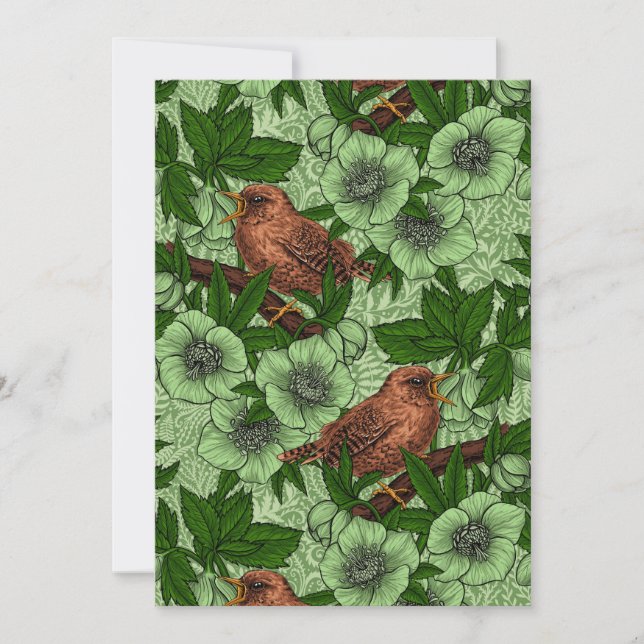 Wren and hellebore, light green (Front)