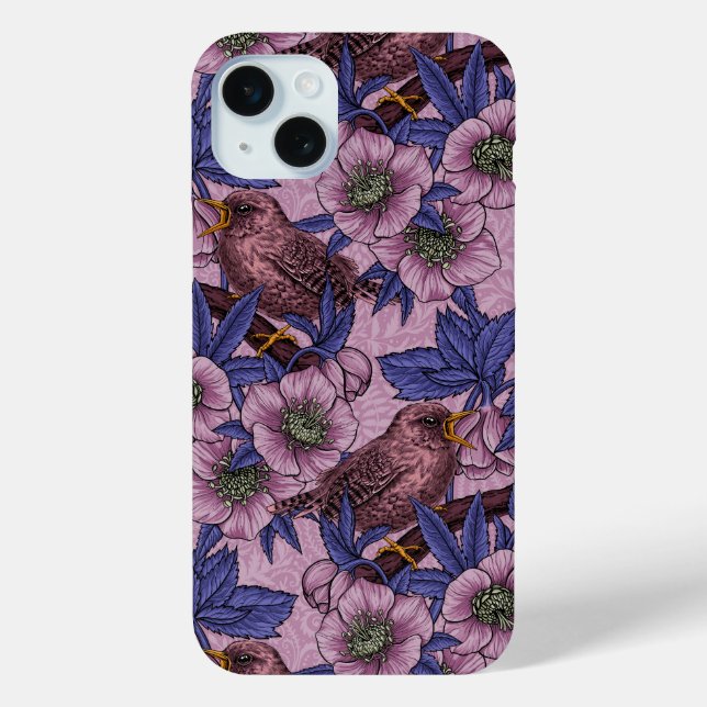 Wren and hellebore, pink and violet Case-Mate iPhone case (Back)