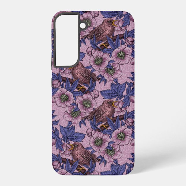 Wren and hellebore, pink and violet samsung galaxy s22+ case (Back)
