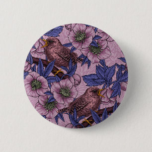 Wren and hellebore, pink and violetWren and helleb 6 Cm Round Badge