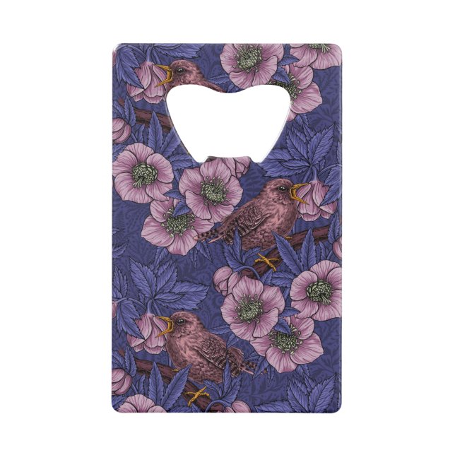 Wren and hellebore, violet and pink (Front)