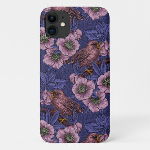 Wren and hellebore, violet and pink iPhone 11 case