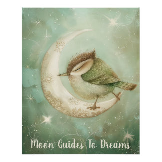 Wren bird baby sleeping on Moon Poster