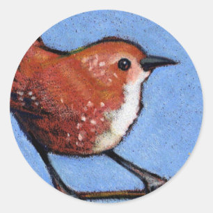 WREN, BIRD, COLOR PENCIL CLASSIC ROUND STICKER
