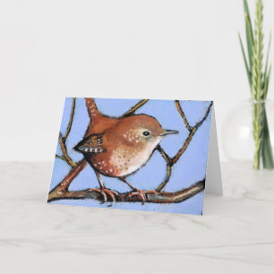 WREN, BIRD, in Oil Pastel Card