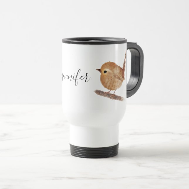 Wren Bird Personalised Travel Mug (Front Right)