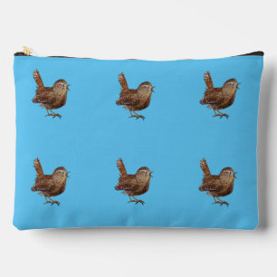 Wren Bird Singing Sky Blue Accessory Pouch