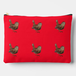 Wren Bird Singing Vivid Red Accessory Pouch