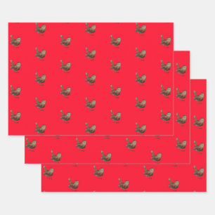 Wren Bird Singing Vivid Red Wrapping Paper Sheet