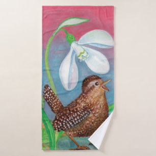 Wren Bird & Snowdrop & Spring    Bath Towel