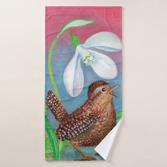 Wren Bird & Snowdrop & Spring    Bath Towel (Bath Towel)