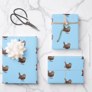 Wren Bird (Troglodytes Troglodytes) Light Blue Wrapping Paper Sheet