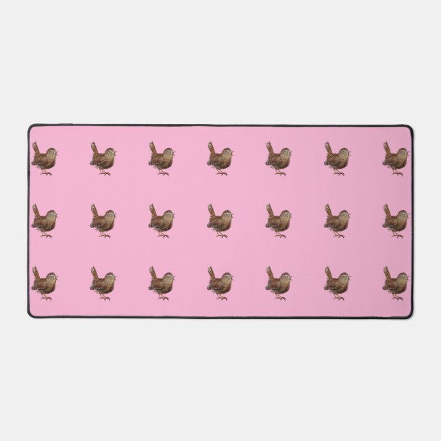 Wren Bird (Troglodytes Troglodytes) Light Pink Desk Mat (Front)