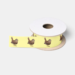 Wren Bird (Troglodytes Troglodytes) Light Yellow Satin Ribbon