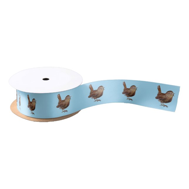 Wren Bird (Troglodytes Troglodytes) Sky Blue Satin Ribbon (Spool)
