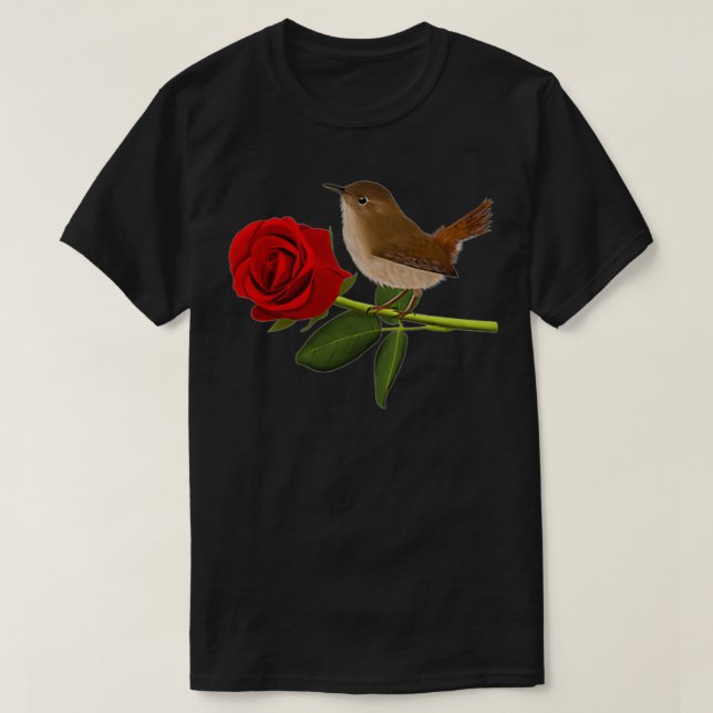 Wren Bird Valentine's Day Rose Birdlover Animal au T-Shirt (Design Front)