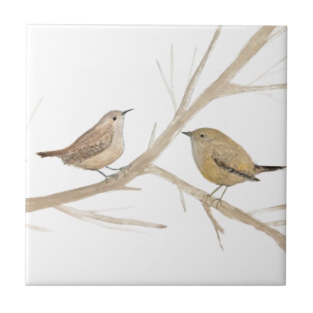 Wren Bird Wildlife Watercolor Art Cute Tile (Front)