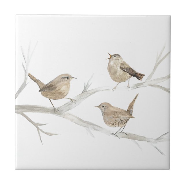 Wren Bird Wildlife Watercolor Art Cute Tile (Front)