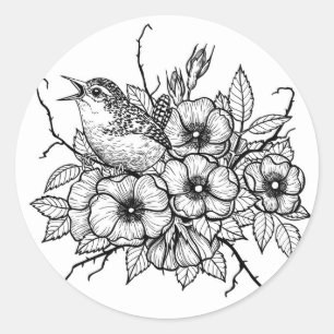 Wren bouquet classic round sticker
