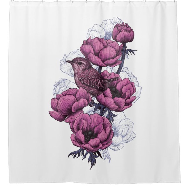 Wren bouquet shower curtain (Front)