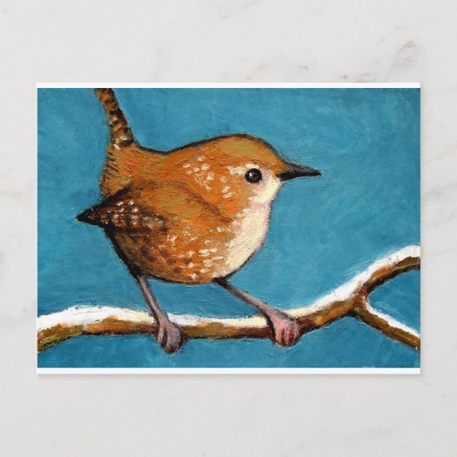 WREN IN OIL PASTEL POSTCARD (Front)