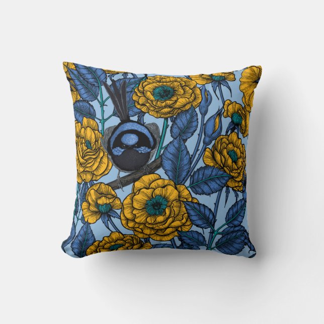 Wren in the roses cushion (Front)