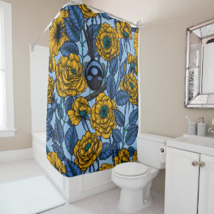 Wren in the roses shower curtain