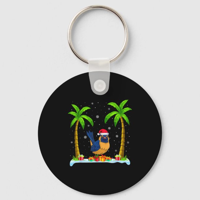 Wren Santa Hat Palm Tree Beach Xmas Pajama  Key Ring (Front)