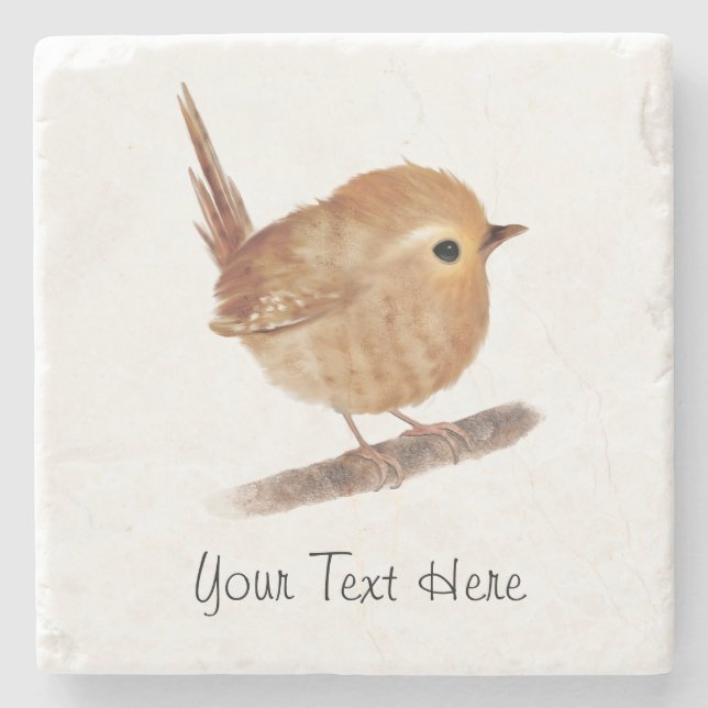 Wren Wildlife Personalised Marble Coasters (Front)