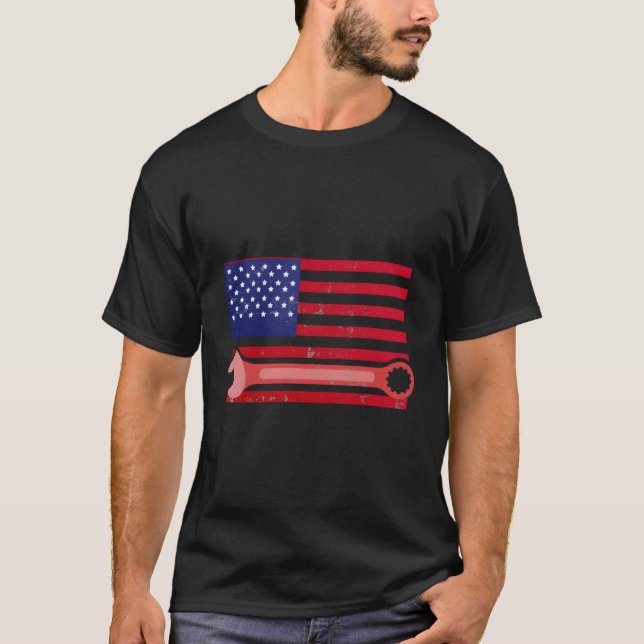 Wrench American Flag For Mechanics T-Shirt (Front)