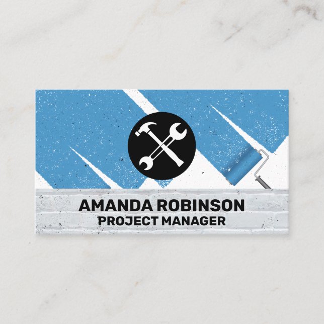 Wrench and Hammer | Paint Roller and Bricks Business Card (Front)