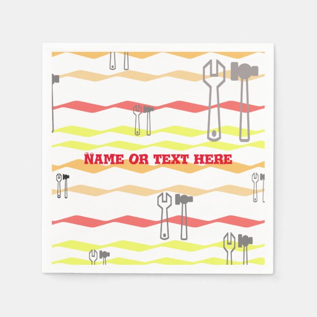 Wrench and hammer with zigzagged  lines napkin (Front)