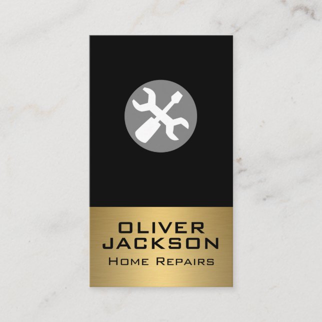 Wrench and Screwdriver | Gold Metallic Business Card (Front)