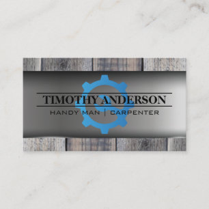 Wrench Gear Logo   Metal Wood Background Business Card