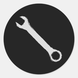 Wrench. Grey and Black. Spanner. Classic Round Sticker
