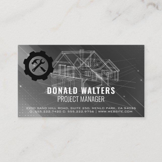 Wrench Hammer Logo | Builder Blueprints Business Card (Front)