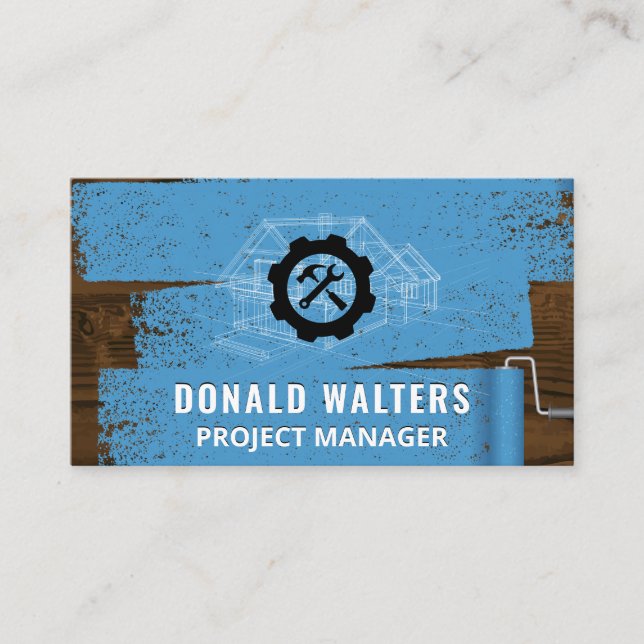 Wrench Hammer | Painted Wooden Boards | Blueprints Business Card (Front)