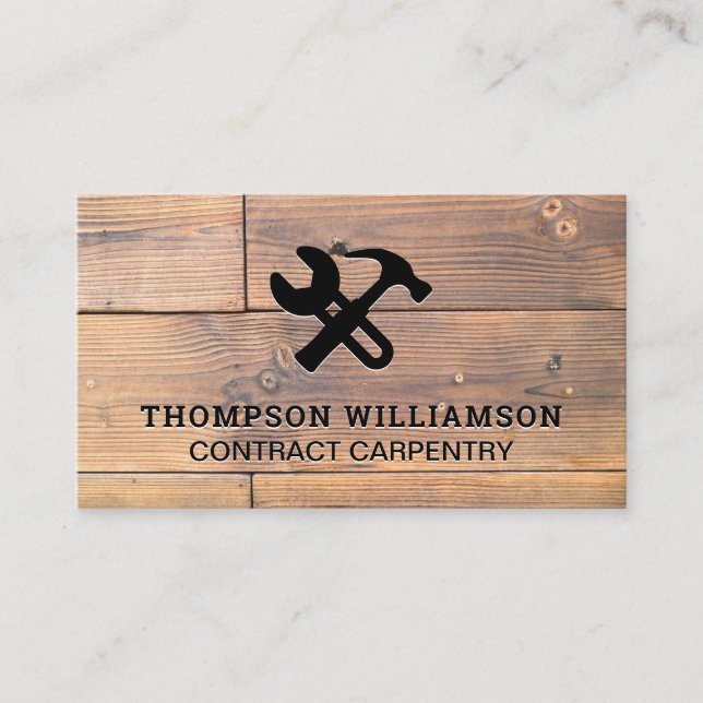 Wrench Hammer Tools | Wooden Boards Business Card (Front)