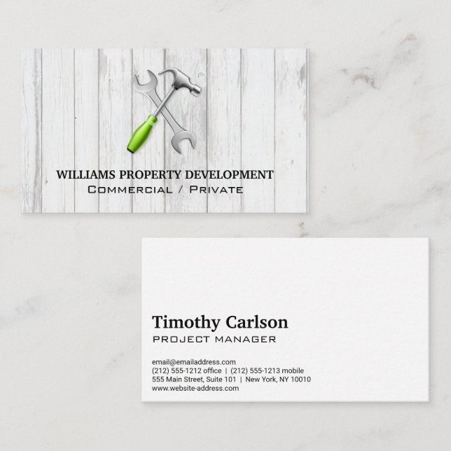 Wrench Hammer | Wood Background Business Card (Front/Back)