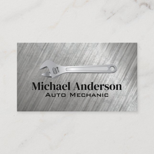 Wrench Logo | Metallic Brushed Business Card (Front)