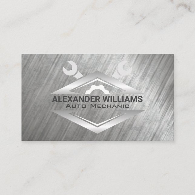 Wrench | Metallic Background | Mechanic Business Card (Front)