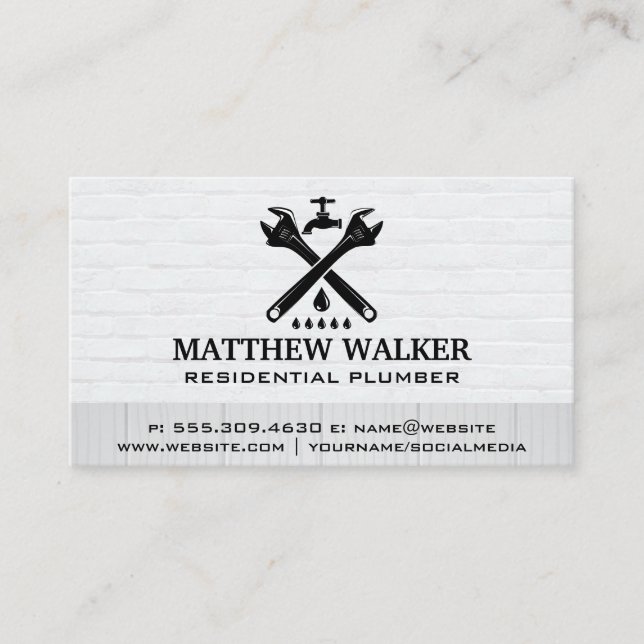 Wrench’s Water Spout Logo | Plumbing Services Business Card (Front)