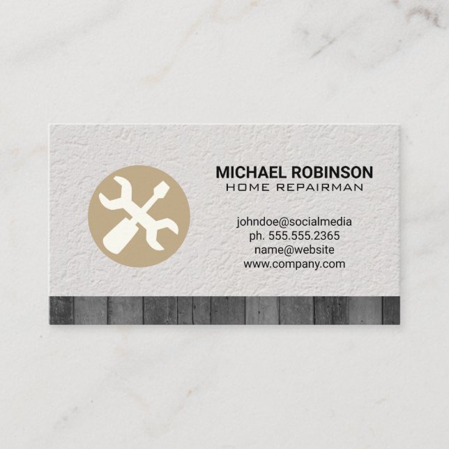 Wrench Screw Driver | Wall Texture Wood Trim Business Card (Front)